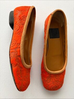 Rare Vintage Anna Sui Orange Floral Calf-Hair Ballet Flats - EU 35.5 (US 5/5.5)